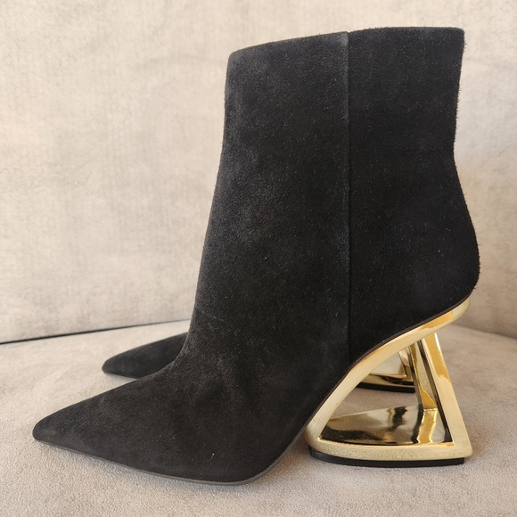 Gianni Bini heels boots 5.5 black suede golden architectural heel pointy new$140 - Picture 5 of 16